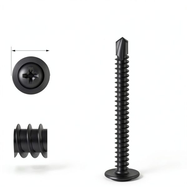 Mywish 100Pcs #10×2" Black Self Tapping Screws for Metal, 410 Black Metal Screw Oxide Stainless Steel Truss Head Self Drilling Screws High-Strength-1