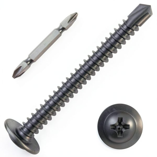Mywish 100Pcs #10×2" Black Self Tapping Screws for Metal, 410 Black Metal Screw Oxide Stainless Steel Truss Head Self Drilling Screws High-Strength-0