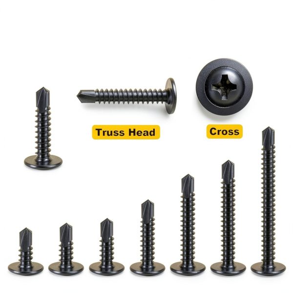 Mywish 100Pcs #10×2" Black Self Tapping Screws for Metal, 410 Black Metal Screw Oxide Stainless Steel Truss Head Self Drilling Screws High-Strength-2