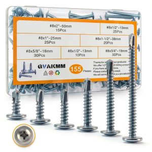 Sheet Metal Screws Assortment Kit,#8 Self-Tapping Screws Set for Metal,155pcs,6 Sizes(2'',1-1/2'',1'',3/4'',5/8'',1/2'')Modified Truss Head Zinc-Plated Self-Drilling Tek,for Wood,Metal,Plastic-0