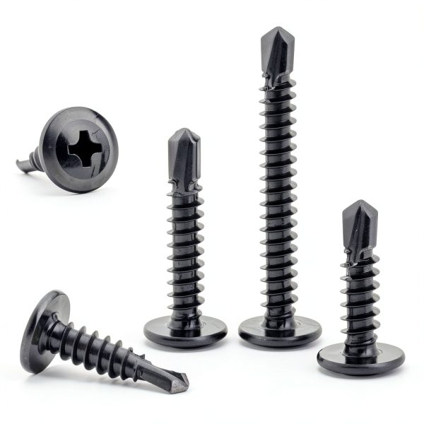 100Pcs #10 x 1-1/4" Self Drilling Screws for Metal,410 Stainless Steel Black Zinc Plated,Self Tapping Sheet Metal TEK Screws,Modified Truss Head-1