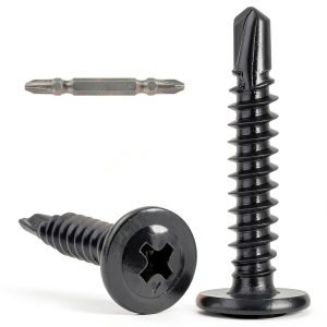 100Pcs #10 x 1-1/4" Self Drilling Screws for Metal,410 Stainless Steel Black Zinc Plated,Self Tapping Sheet Metal TEK Screws,Modified Truss Head-0