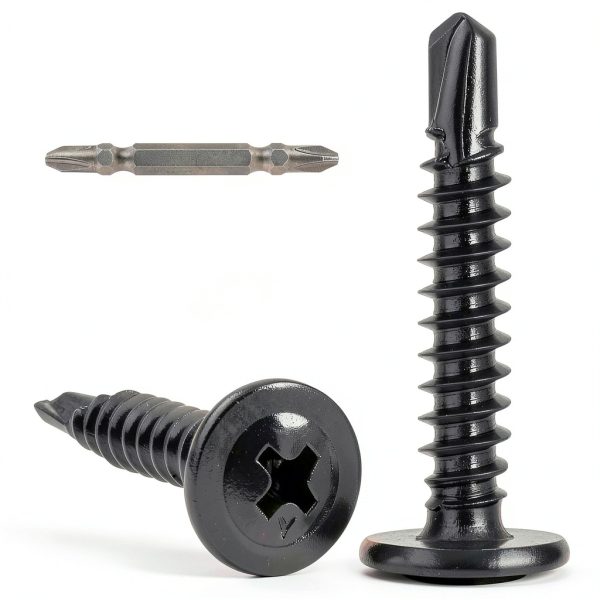 100Pcs #10 x 1-1/4" Self Drilling Screws for Metal,410 Stainless Steel Black Zinc Plated,Self Tapping Sheet Metal TEK Screws,Modified Truss Head-0