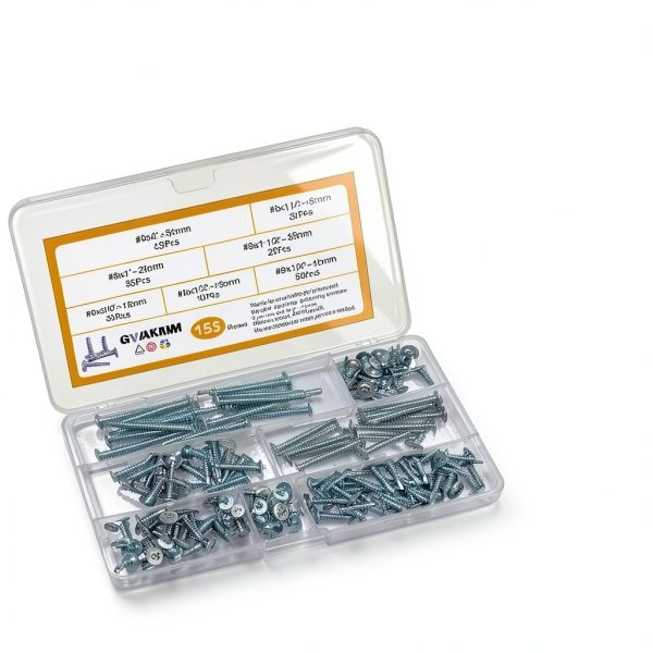 Sheet Metal Screws Assortment Kit,#8 Self-Tapping Screws Set for Metal,155pcs,6 Sizes(2'',1-1/2'',1'',3/4''，5/8'',1/2'')Modified Truss Head Zinc-Plated Self-Drilling Tek,for Wood,Metal,Plastic-4