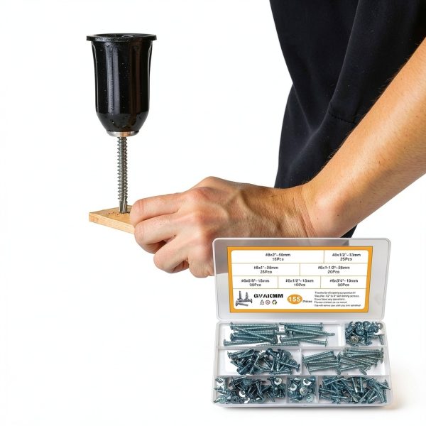 Sheet Metal Screws Assortment Kit,#8 Self-Tapping Screws Set for Metal,155pcs,6 Sizes(2'',1-1/2'',1'',3/4''，5/8'',1/2'')Modified Truss Head Zinc-Plated Self-Drilling Tek,for Wood,Metal,Plastic-3