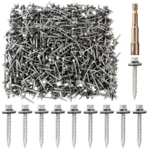 AOKLIT Metal Roofing Screws #10×1-1/2in 1000pcs Hex Head Washers-0