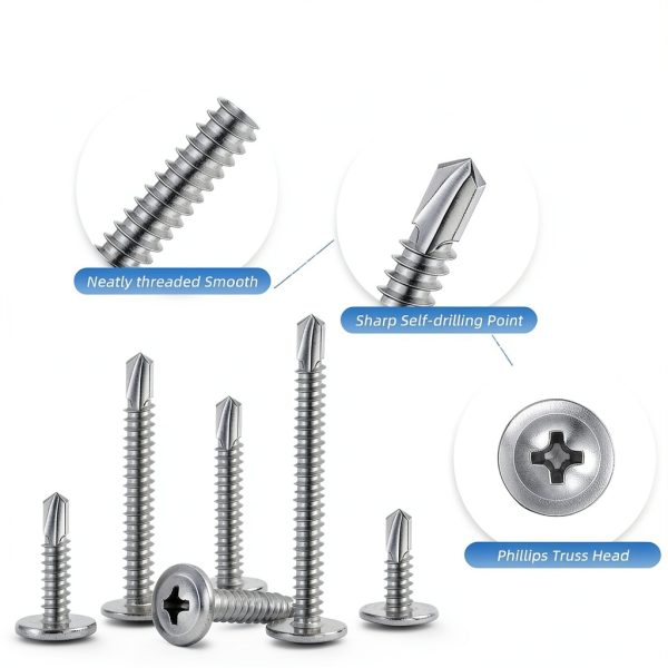 200PCS Sheet Metal Self-Drilling Screws Assortment Kit - #8 Truss Head Stainless Steel Self-Tapping Screws, 6 Sizes (1/2" to 1-1/2") for Sheet Metal, Auto & Roofing-2