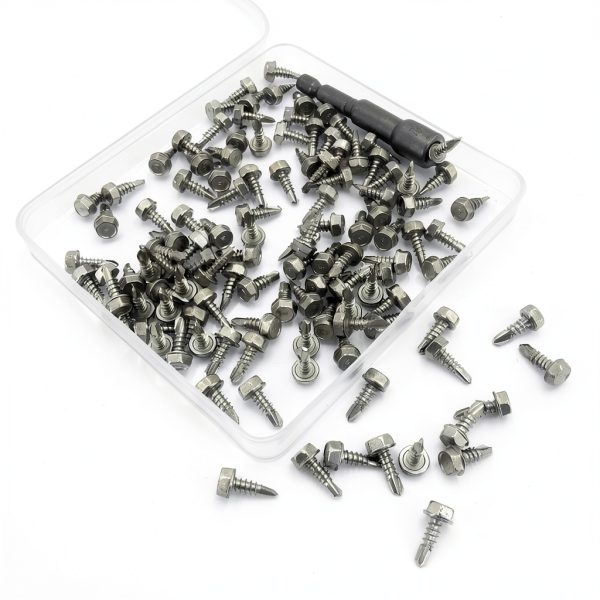 QSJ 120PCS #8 x 1/2'' Sheet Metal Screws 410 Stainless Steel Hex Washer Head Fast Self Tapping Screws with Screwdriver Bit Silver-3