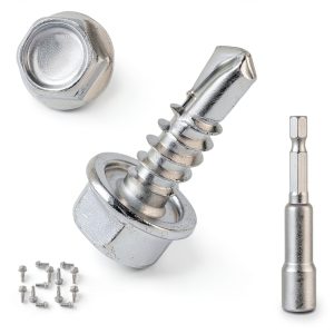 QSJ 120PCS #8 x 1/2'' Sheet Metal Screws 410 Stainless Steel Hex Washer Head Fast Self Tapping Screws with Screwdriver Bit Silver-0