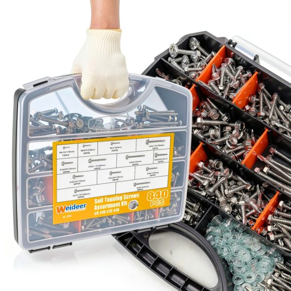 weideer 840pcs Self Tapping Screws for Metal 410 Steel Hex Washer Kit-2